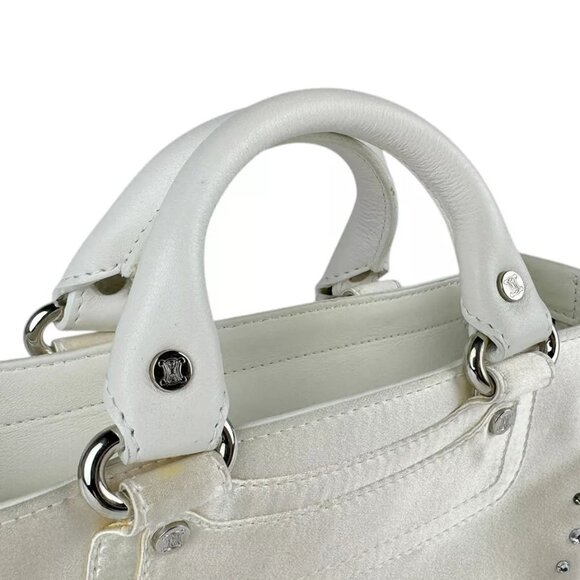 Auth CELINE Mini Boogie Bag Handbag White Satin/Leather/Silvertone - z3527 - Picture 9 of 13
